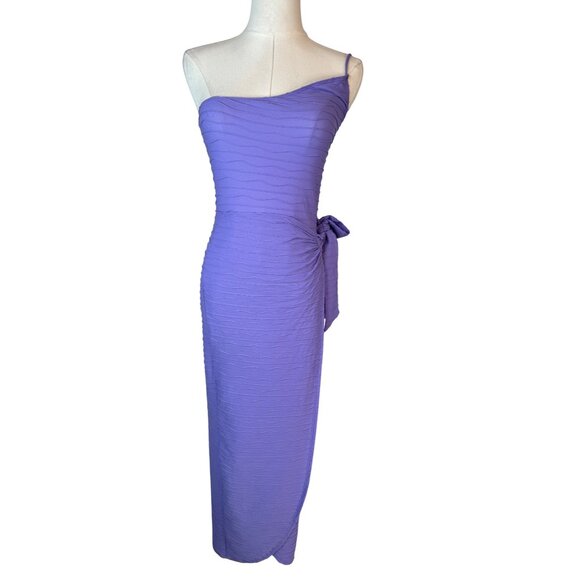 NWT PrettyLittleThing 4 Purple Textured Strappy One Shoulder Wrap Midi Dress - Picture 1 of 15